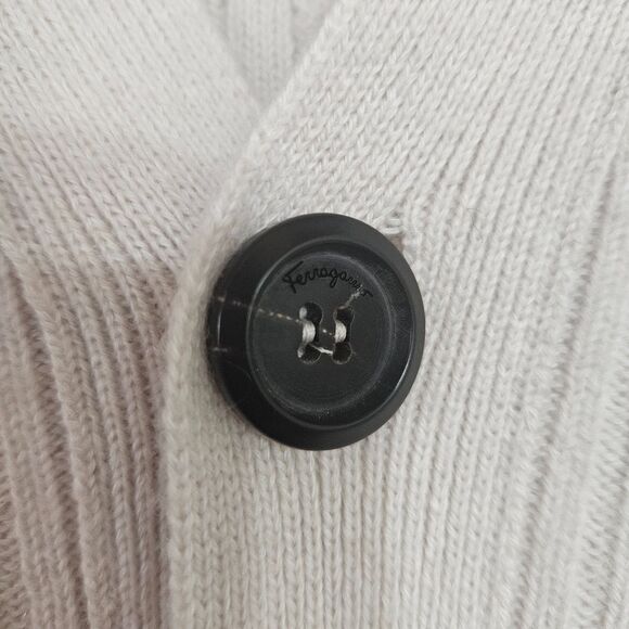 Salvatore Ferragamo Cashmere Cotton XO Cable Knit Stitch Cardigan Mens M Ivory - Picture 4 of 14